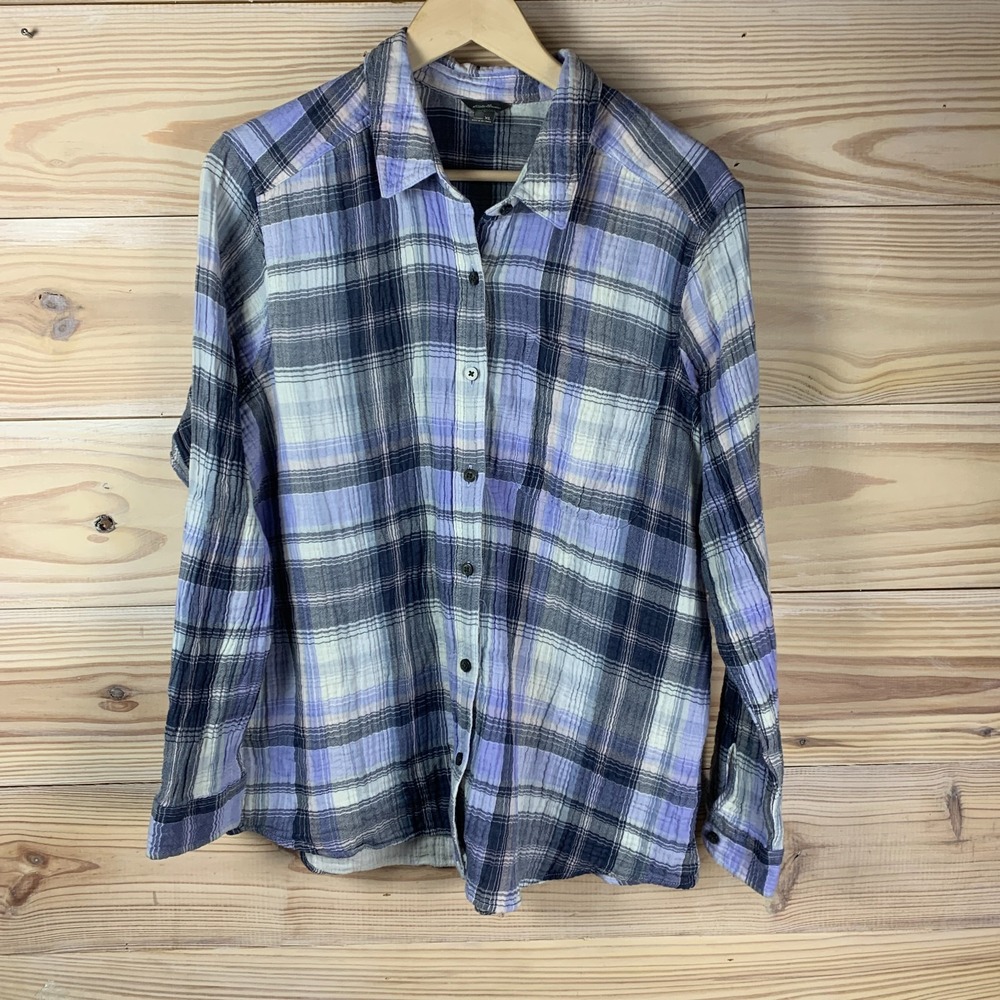 Eddie Bauer‎ Shirt Womens XL Two Ply Gauzy Plaid Button
